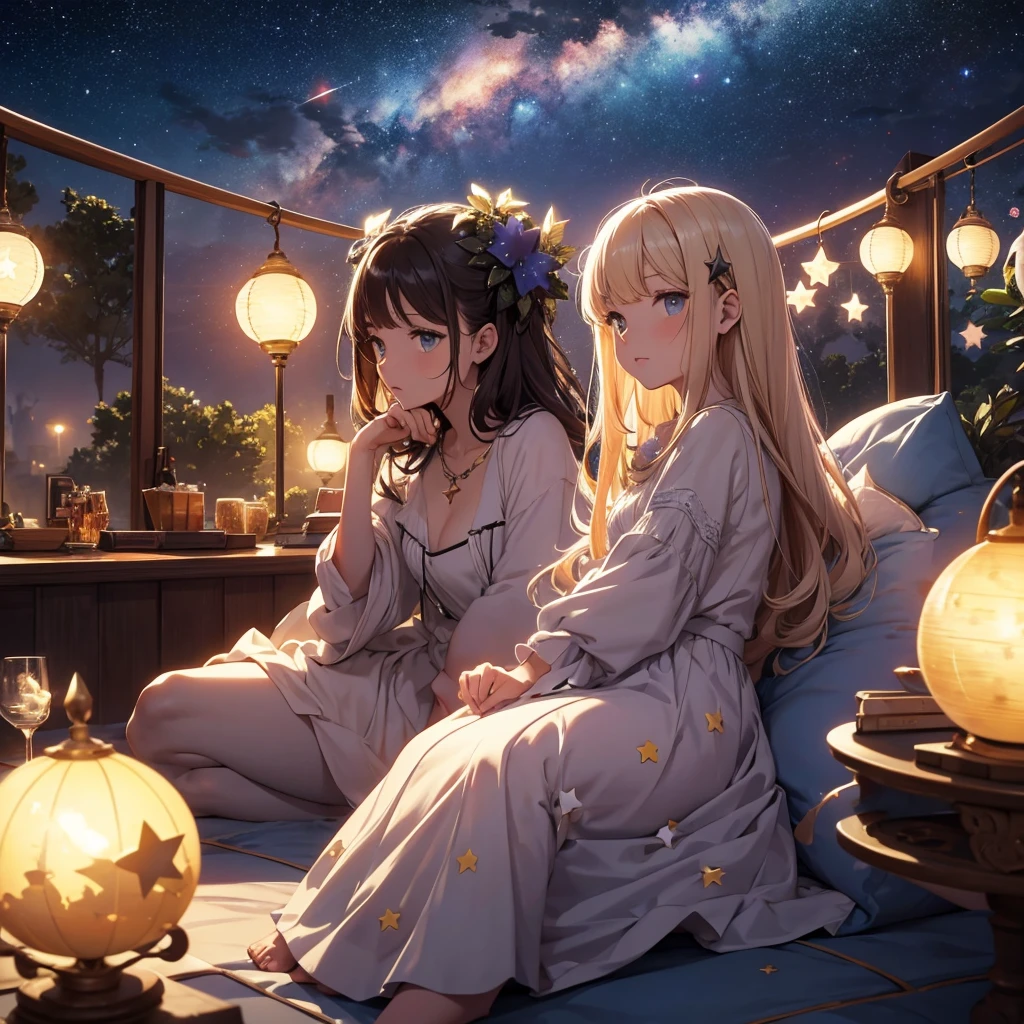 stars, planets, angels, night, people are sleeping