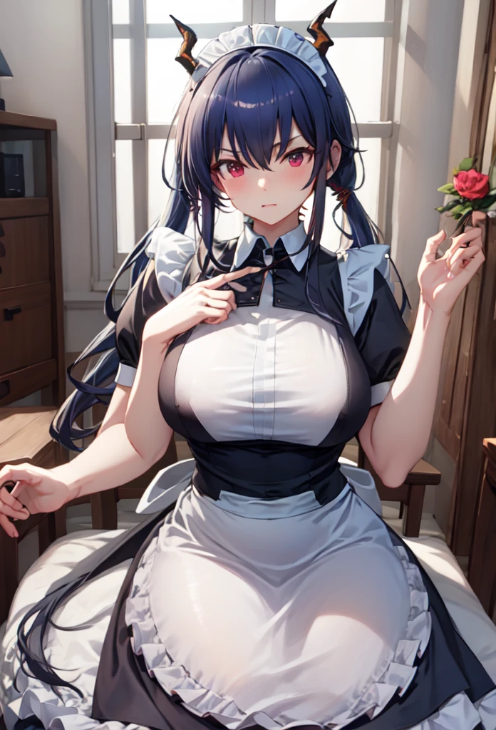 best quality, masterpiece, highres, solo, (ch_en_arknights:1.10), (maid:1.40), (long maid dress:1.15), 27 