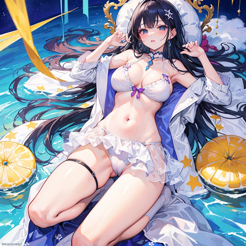 Highest quality、beautiful、masterpiece、beautiful、NSFM1.9、
Eurua、Swimwear、Showing off her 、Show me that place、Touch there with your right hand、Masturbating、Love juice overflowaking an ahegao face、Large Breasts、Legs spread、