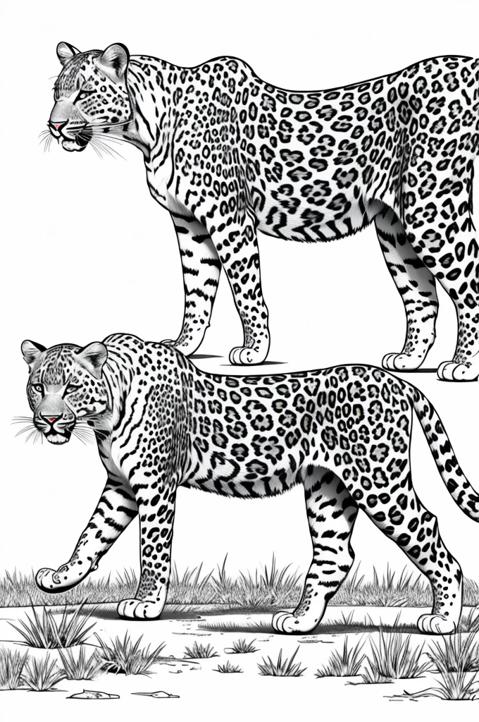 Coloring book pages leopard walking hd style no shading thick lines