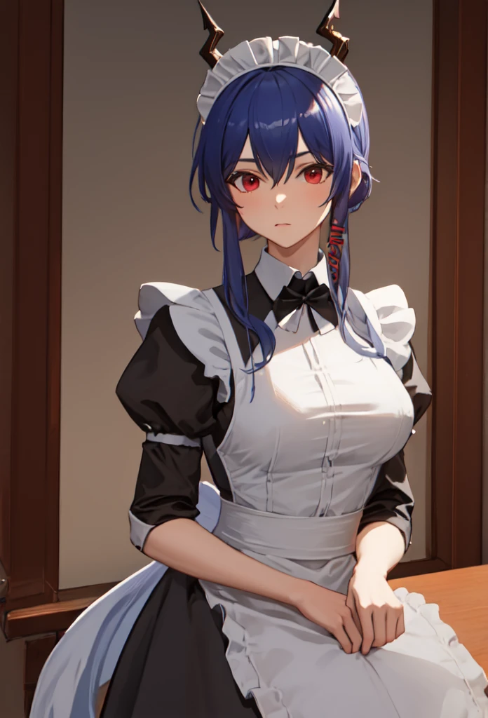 best quality, masterpiece, highres, solo, (ch_en_arknights:1.10), (maid:1.40), (long maid dress:1.15), 27 