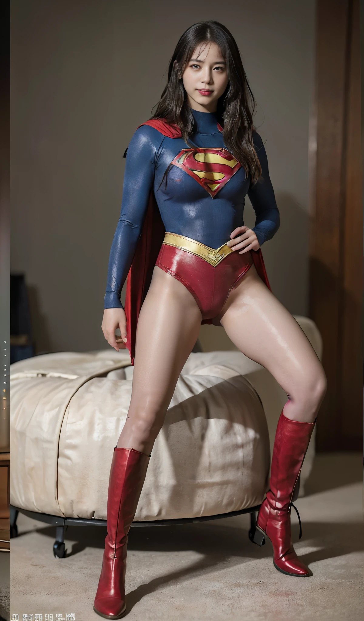 No background、(((Beautiful legs in black tights.)))、(((Legally express the beauty of your smile)))、((((Make the most of your original images)))、(((体にぴったりフィットするSupergirl Costume)))、(((Supergirl Costume)))、(((short and beautiful hair)))、(((suffering)))、(((Please wear black tights....、Wear red boots)))、((Best image quality、8K))、((Highest quality、8K、masterpiece:1.3))、(((Preserve background )))、Sharp focus:1.2、Beautiful woman with perfect figure:1.4、Slim Abs:1.2、Wet body:1.5、Highly detailed face and skin texture、8K