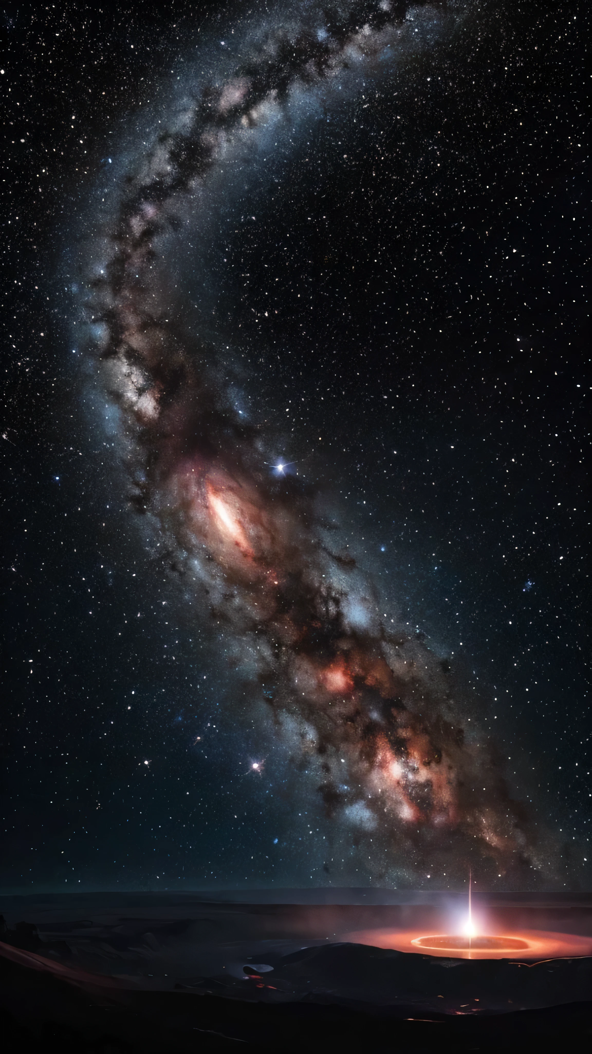 A distant black hole is destroying the Milky Way galaxy,Located in space,Deep starry sky,Infinite Universe,Mysterious,Fantasy,Erupting volcano,There are many dangers,There was magma everywhere