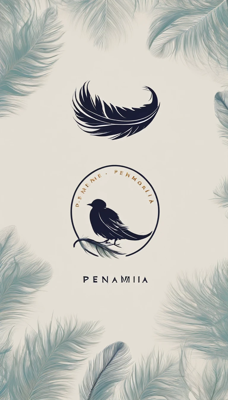 Create a minimal, modern, simple, inspirational, memorable, dream like logo design of a boy and a feather for the brand “Penamemoria".