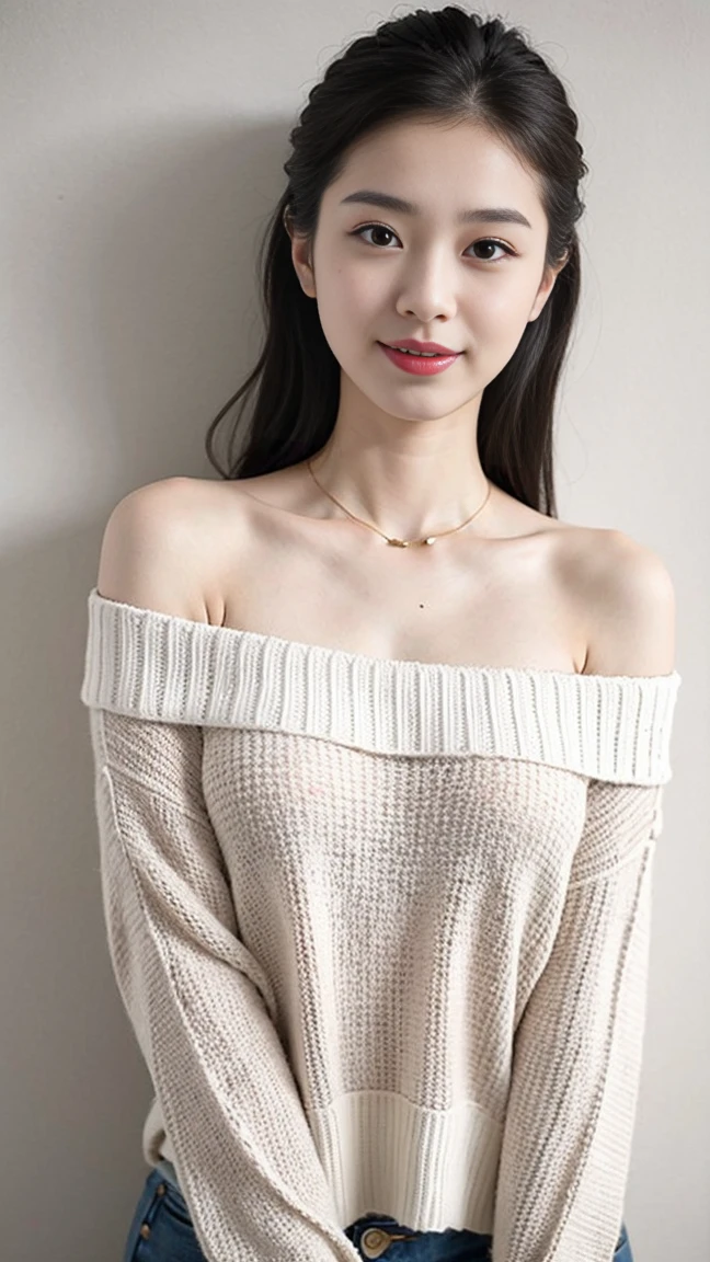 ((best quality)), ((masterpiece)), (detailed), 1girl, off-shoulder sweater,