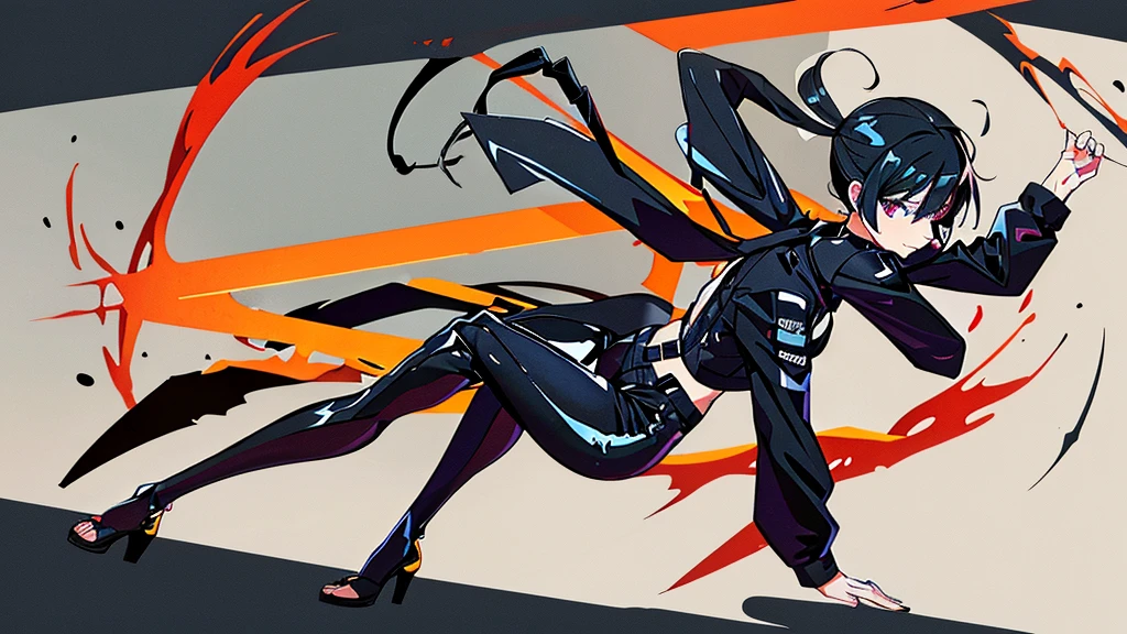 prompt woman with black hair and tied with scorpion suit and scorpion tail full body