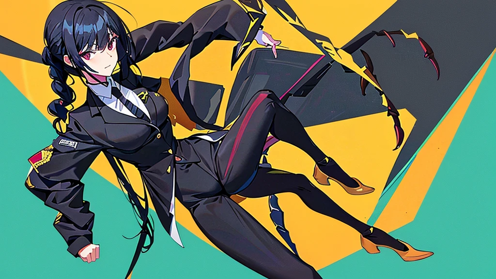 prompt woman with black hair and tied with scorpion suit and scorpion tail full body