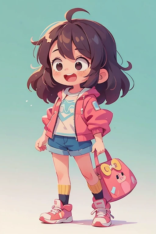 1 Girl，optimism，happy，Solid color background