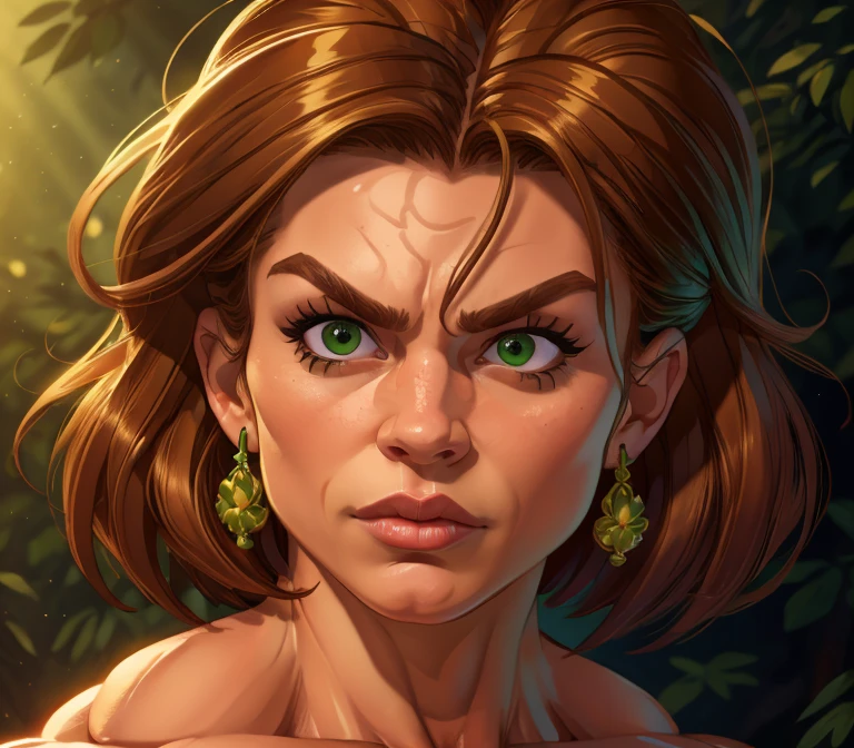 (masterpiece:1.2), (best quality), (ultra detailed), (8k, 4k, intricate),(full-body-shot:1), (highly detailed:1.2),(detailed face:1.2), (detailed background), muscle woman with brunette hair wearing green bikini flexing massive muscles, most muscular pose, woman with huge muscles, mature woman, stern expression, green eyes, angry expression