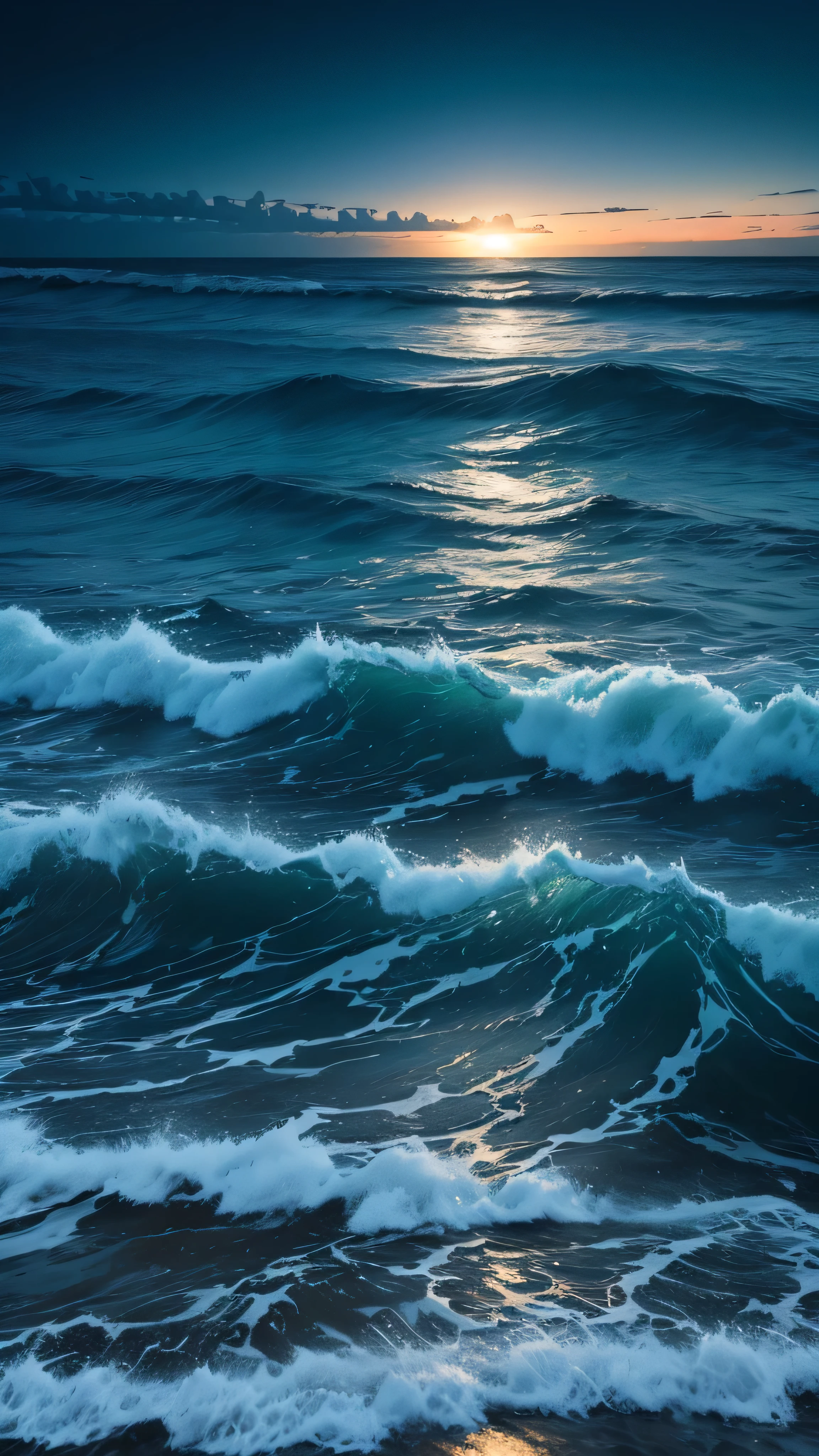 The sea and the sky are the same，Taken with a digital SLR camera、Actual photos of bioluminescent beaches and bioluminescent waves，Canon EOS 5D Mark IV，Sharp focus with the right lenses，Highly detailed original photograph，Shutter Masterpiece，Top quality professional photos，Award-winning photo，Large wide angle