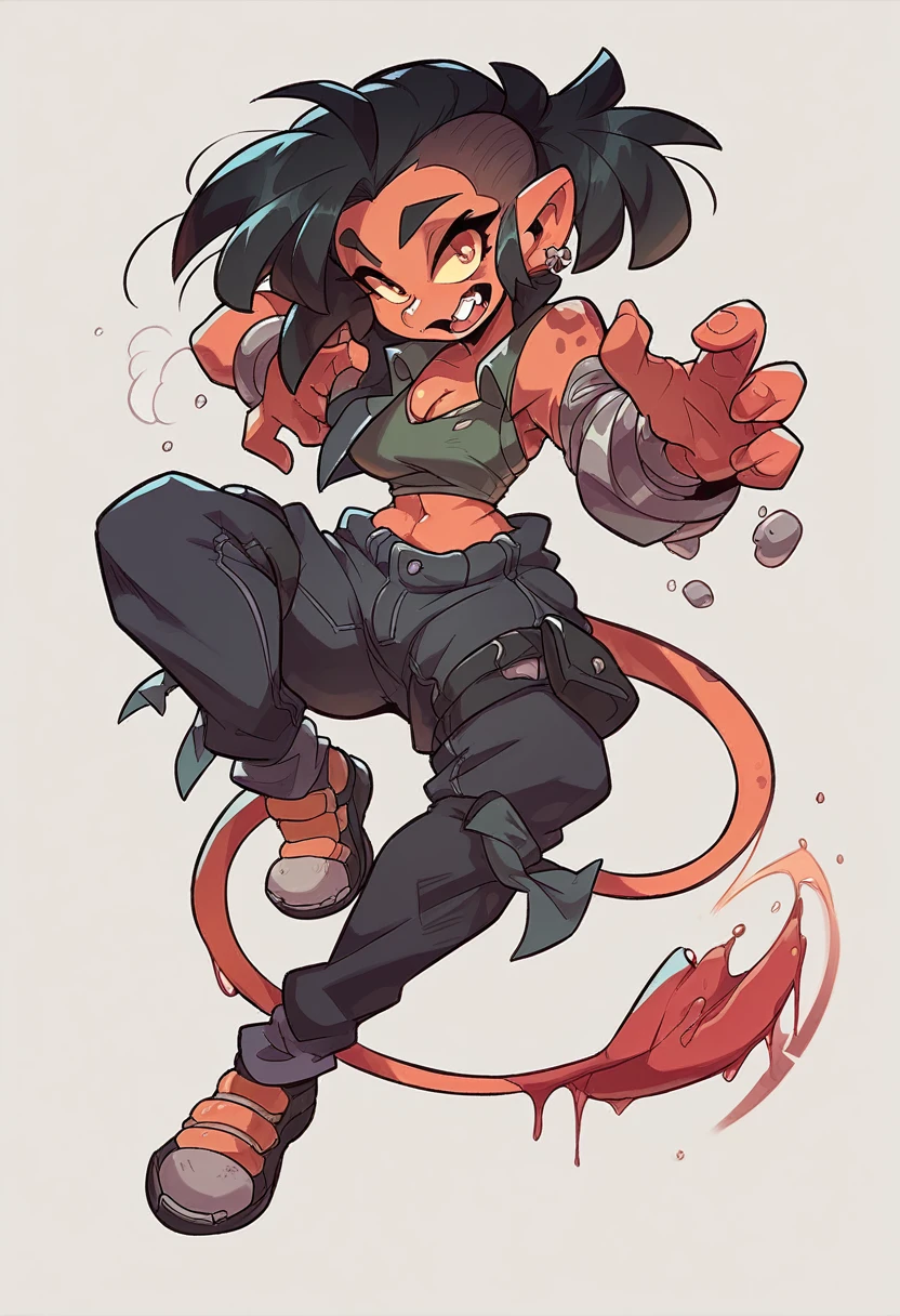 prompt woman with black hair and tied with scorpion suit and scorpion tail full body