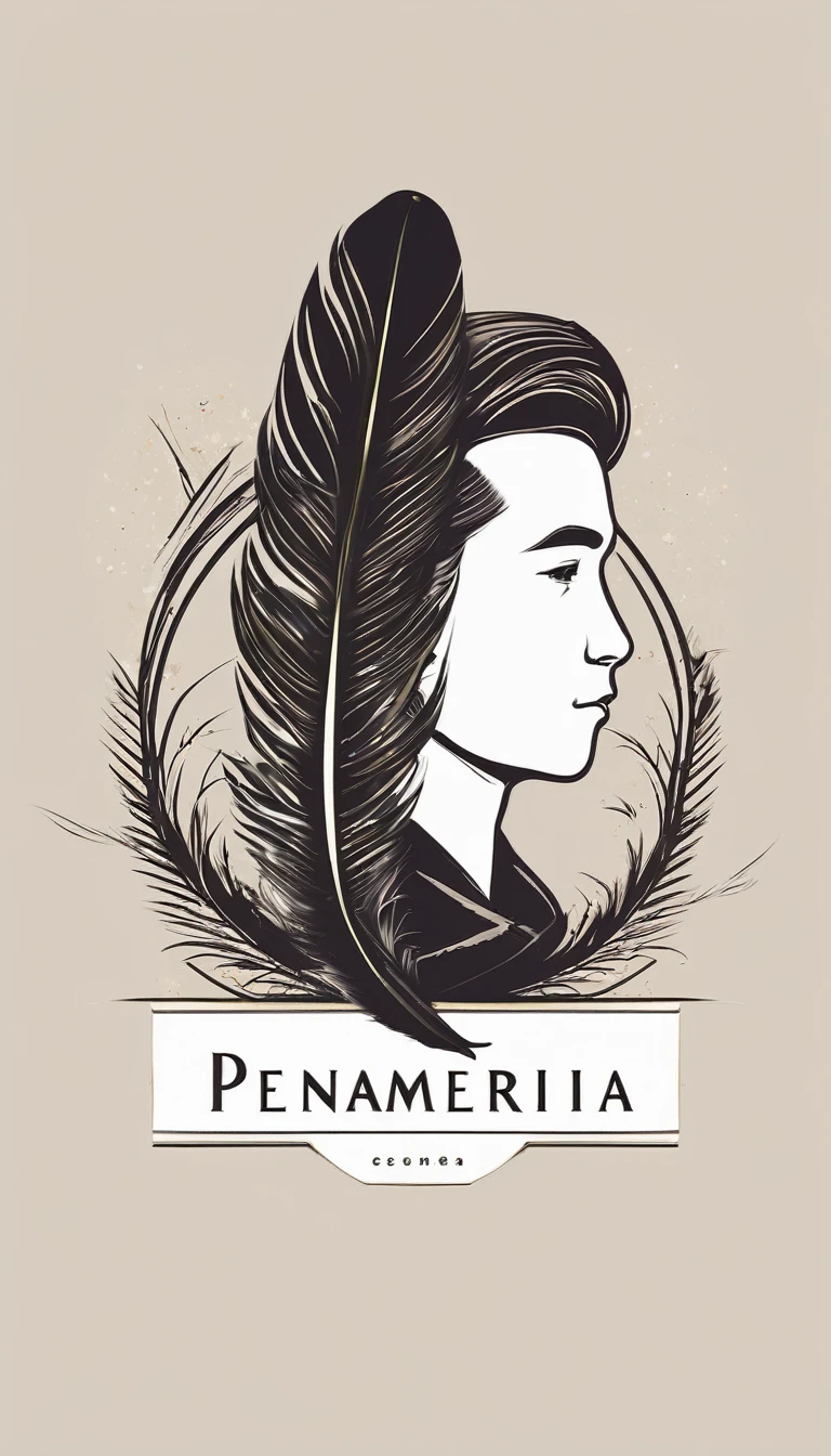 Create a minimal, modern, simple, inspirational, memorable, dream like logo design of a boy and a feather for the brand “Penamemoria".