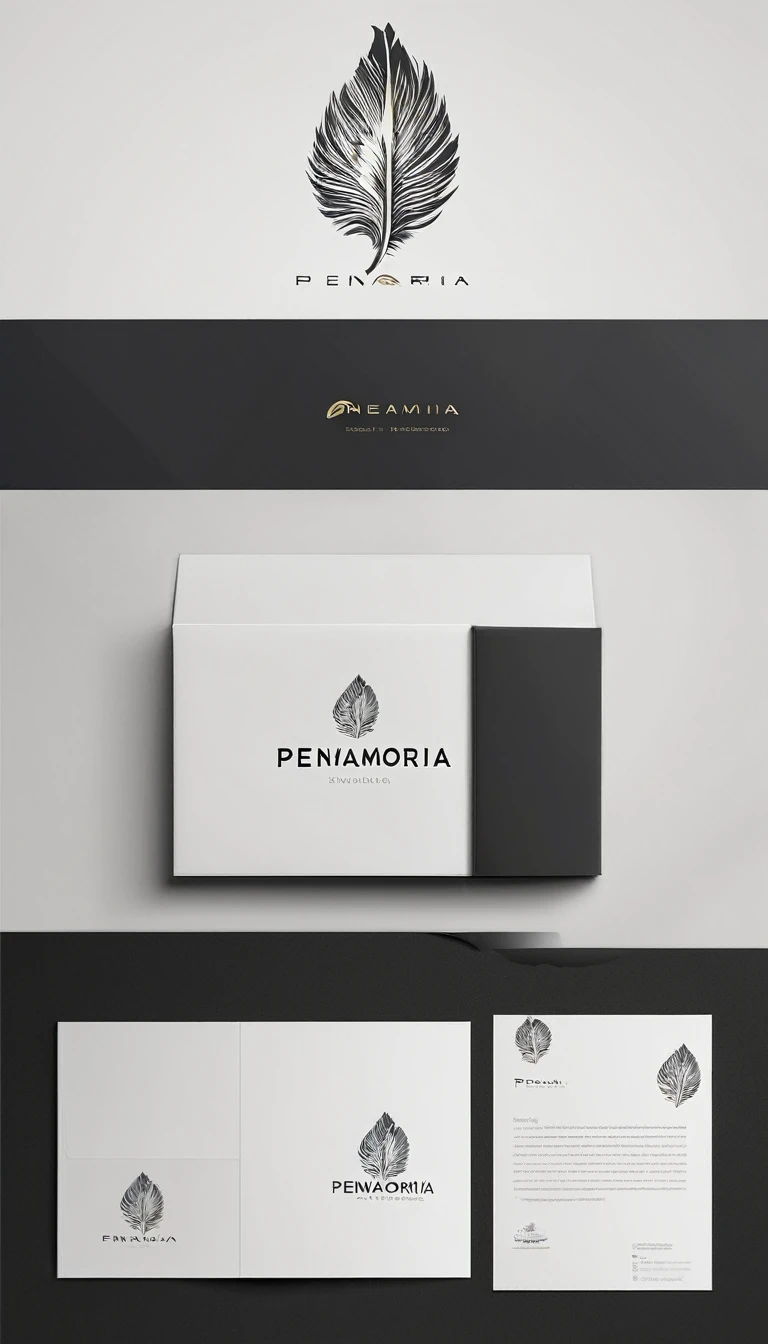 Create a minimal, modern, simple, inspirational, memorable, dream like logo design of a boy and a feather for the brand “Penamemoria".