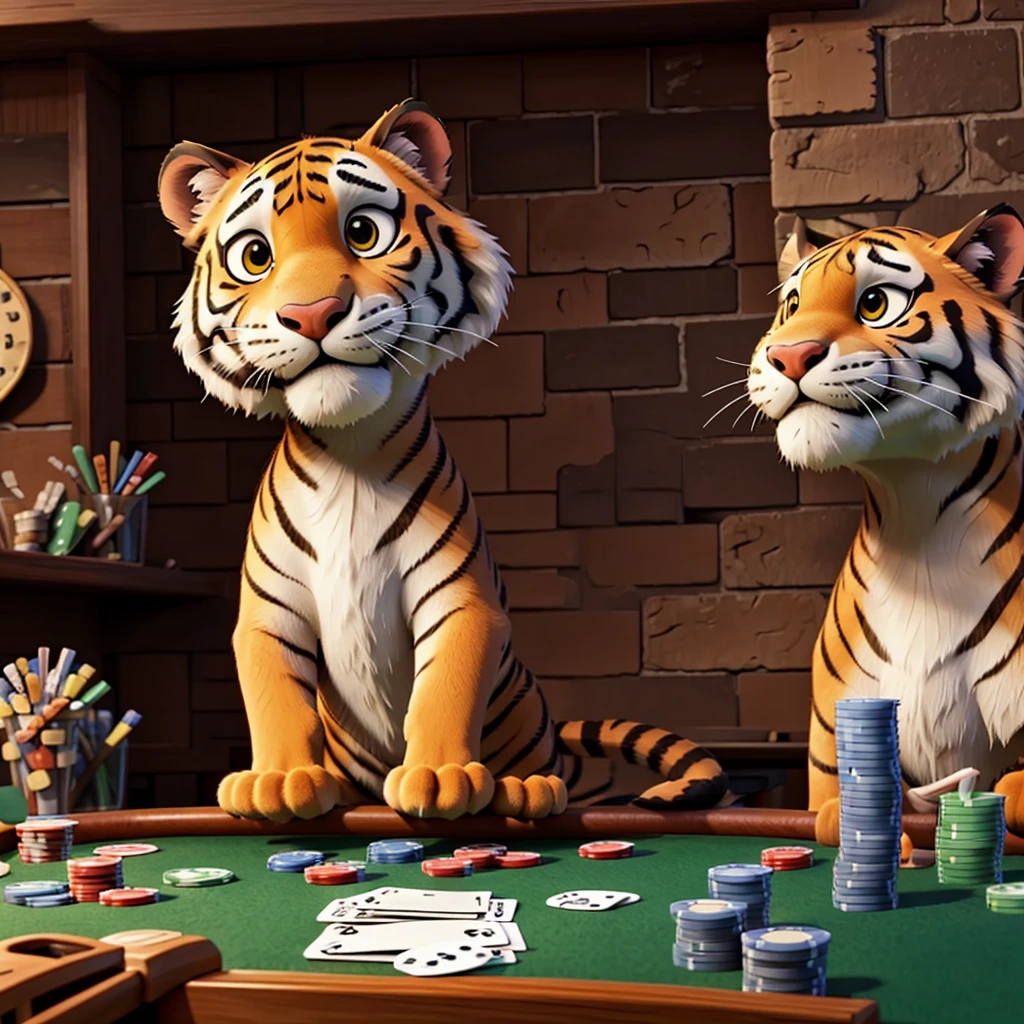 tiger playing poker