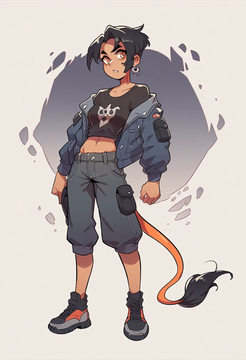 prompt woman with long black hair with scorpion suit and scorpion tail full body