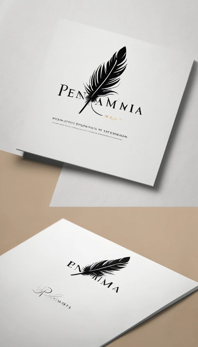 Create a minimal, modern, simple, inspirational, memorable, dream like logo design of a boy and a feather for the brand “Penamemoria".