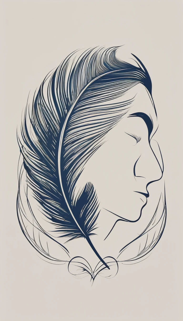Create a minimal, modern, simple, inspirational, memorable, dream like logo design of a boy and a feather for the brand “Penamemoria".