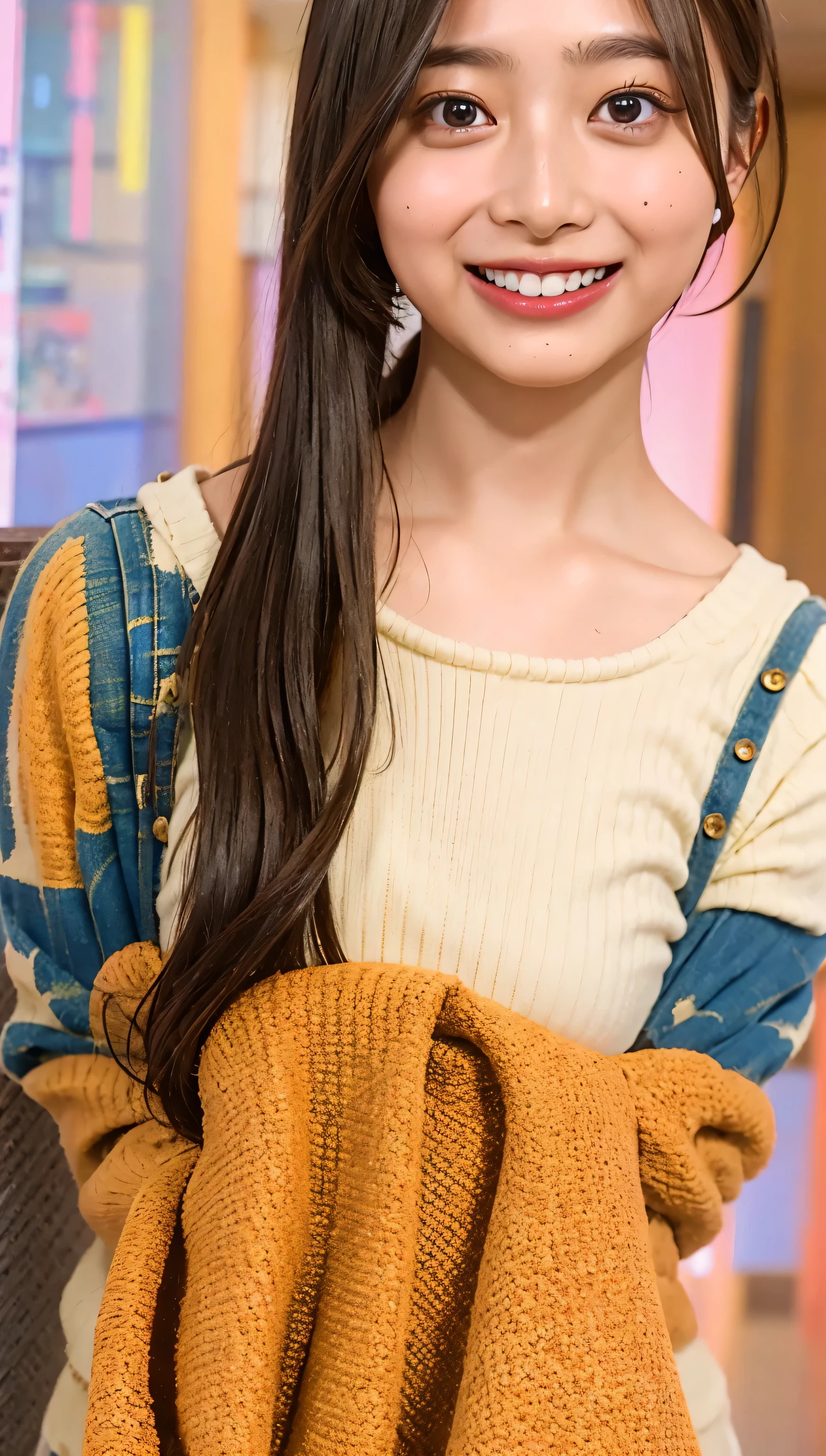(cowboy shot),Ultra-high resolution,big eyes,(brown eyes),Japanese,(forehead),(a girl),(1 girl),((17 years old)),(cute),pretty,((facing at viewer)),grin