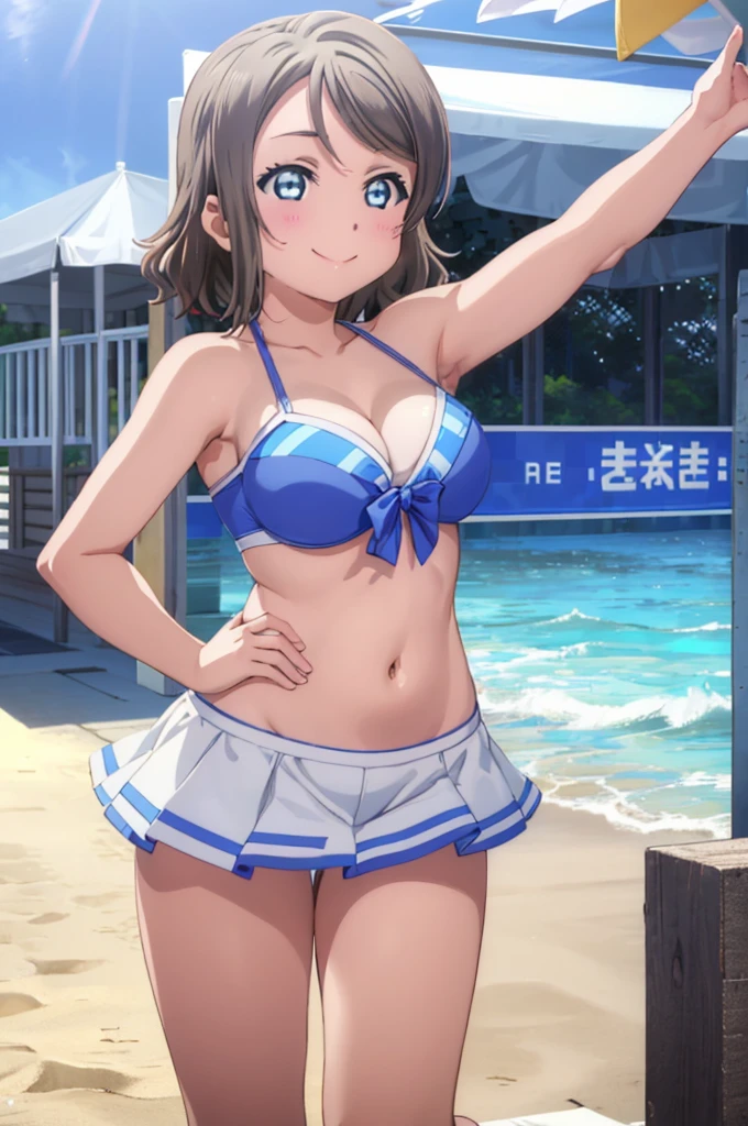 (((pixel-perfect, detail-perfect))), solo, 1girl, you watanabe, eyes azzur, smile, bikini, summer beach, armpit, big filesize, ultra High Qality