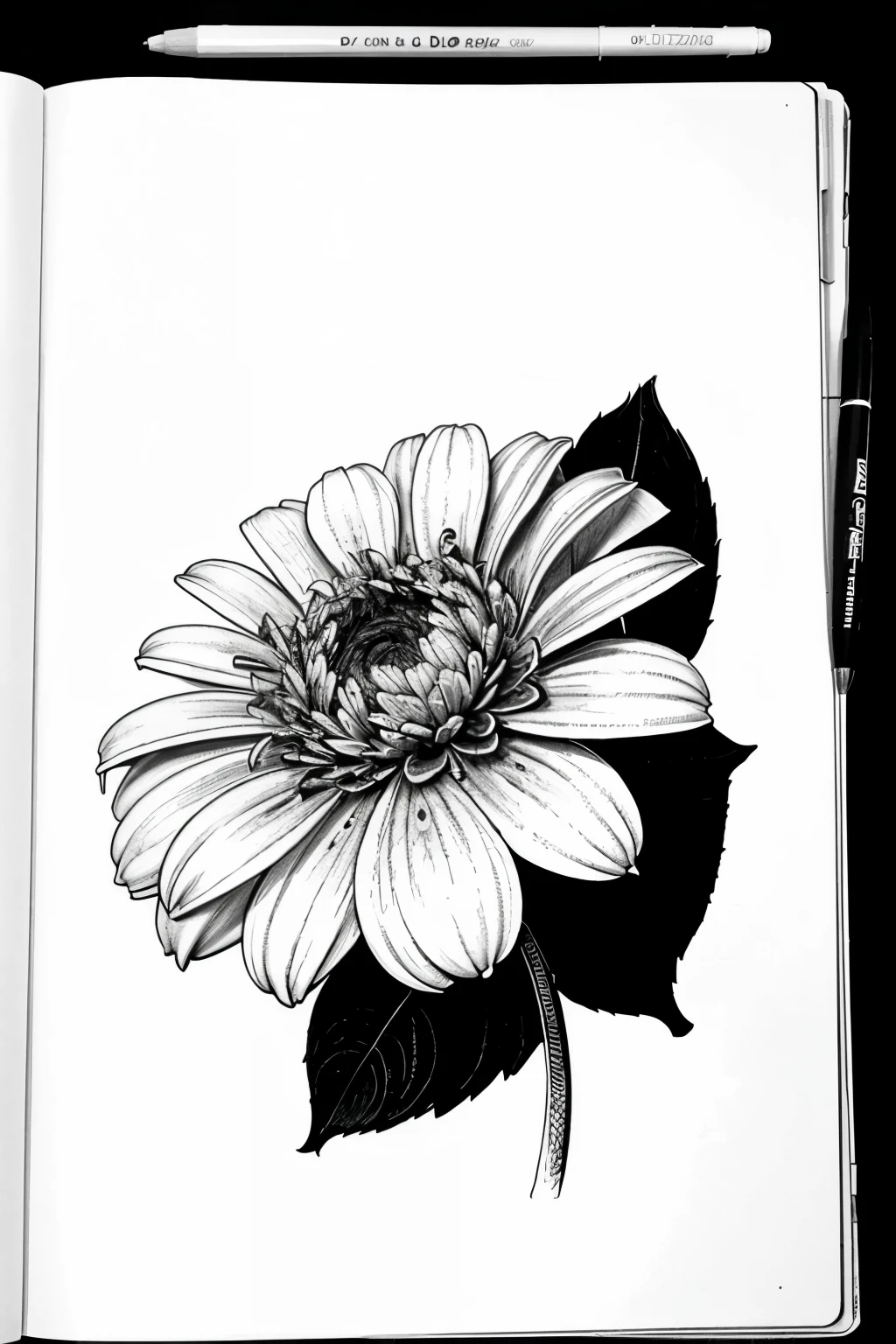 an Zinnia flower drawing coloring book, 2d, line art black and white