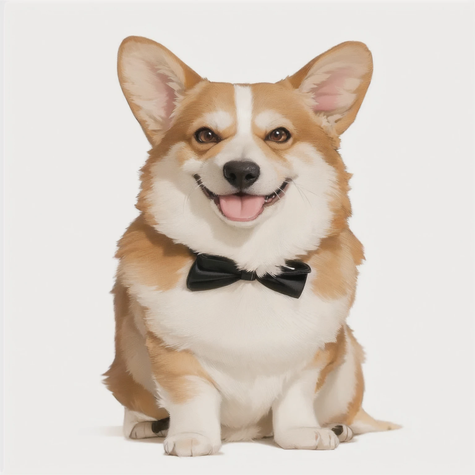 戴着bow tie的阿拉费狗坐在白色的表面上, cute Corgi, Corgi, Tuxedo, bow tie, Well-dressed, Handsome and elegant, Dress, Corgis in no man's sky, wearing a Tuxedo, Corgi cosmonaut, Corgi with [ Angel Wings ]!!, Well-dressed, depicting a Corgi made of fire, breed Corgi and doodle mix