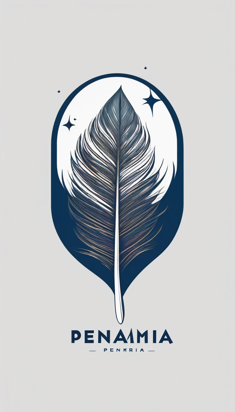 Create a minimal, modern, simple, inspirational, memorable, dream like logo design of a boy and a feather for the brand “Penamemoria".
