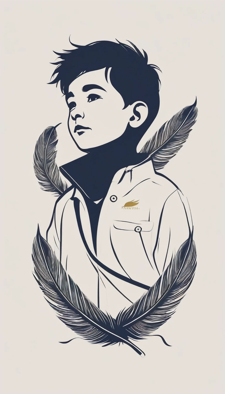 Create a minimal, modern, simple, inspirational, memorable, dream like logo design of a boy and a feather for the brand “Penamemoria".