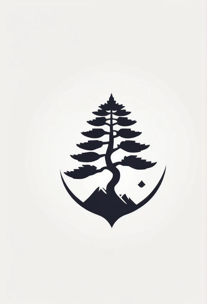 Logo of a stylish Japanese management consulting company. Pine tree with a Yatagarasu on the logo.、rock、A Japanese-style design. A very cool, chic, and modern design. Monotone background is pure white.