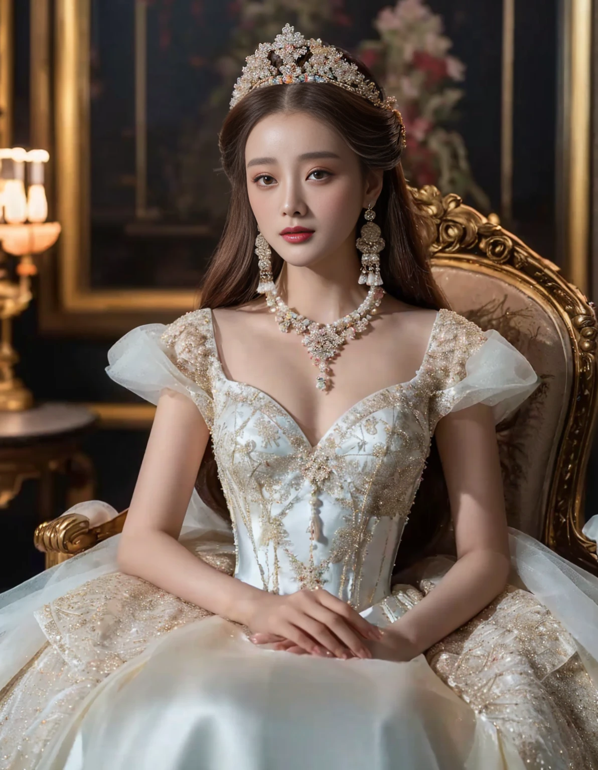 Arapé woman in colorful dress standing on a crowded street, Fan Bingbing, Li Bing Bing, resin drainage, beautiful korean girl, Korean female actresses, zenith castle, Wearing a fancy dress, chinese princess, chinese dress, Jaeyeon Nam, Wearing an evening gown, Hwang Se-on, Axiom Li, Gorgeous young Korean woman, wearing a wonderful dress