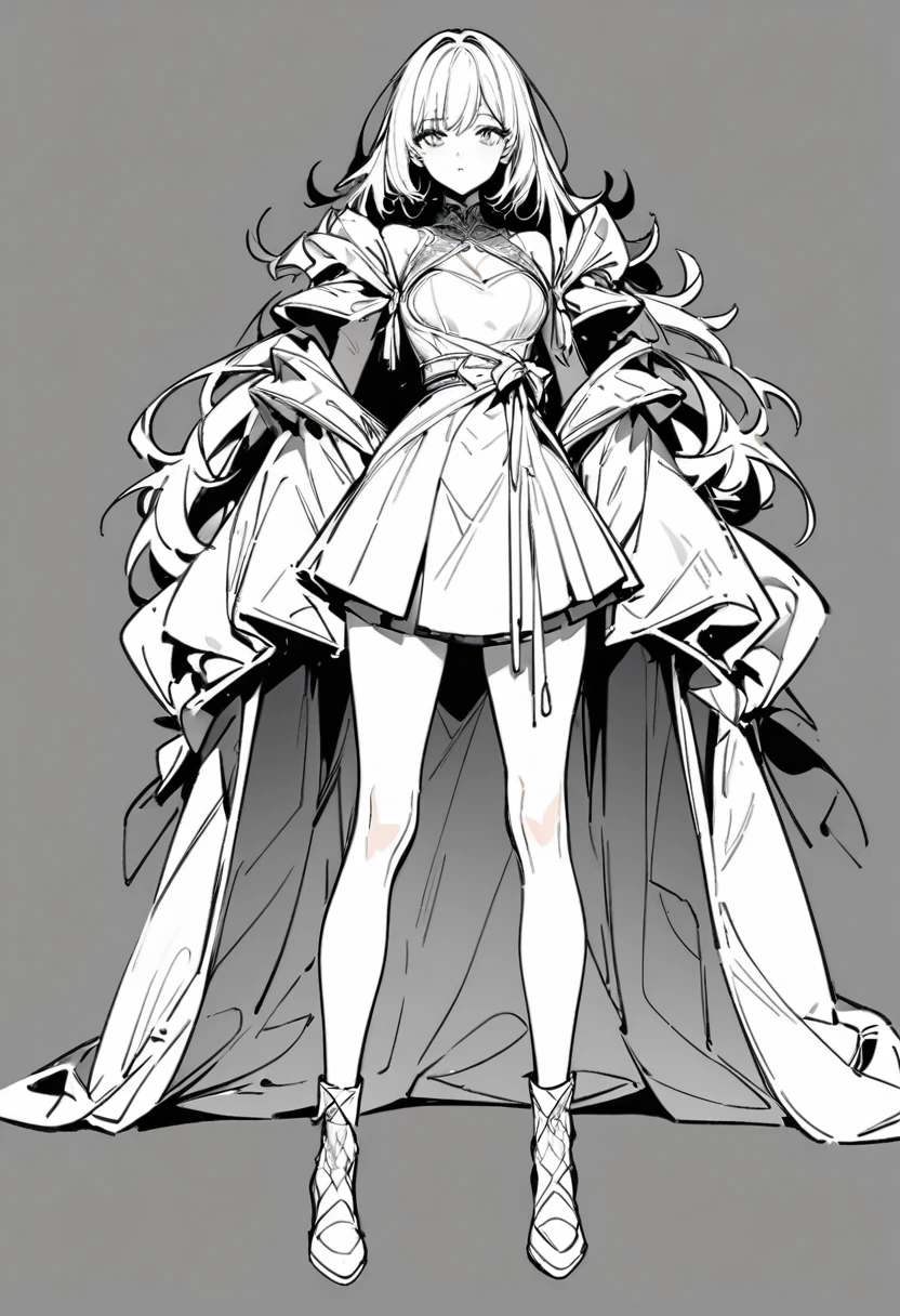 masterpiece, best quality, line art,no background,Beautiful young woman, full body,front facing,standing still(best quality)
