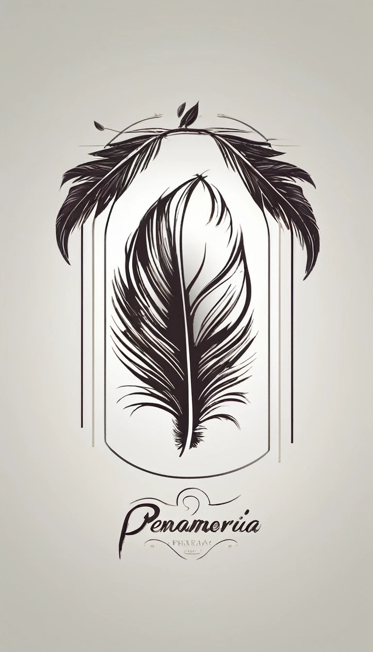 Create a minimal, modern, simple, inspirational, memorable, dream like logo design of a boy and a feather for the brand “Penamemoria".