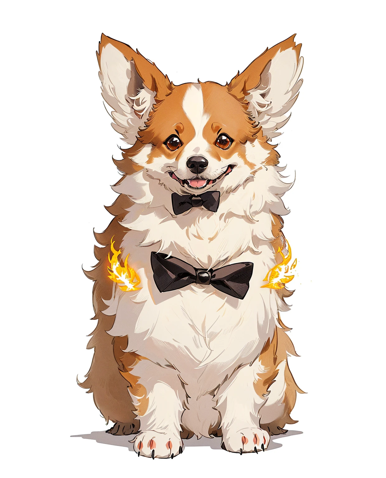  cute Corgi, Corgi, Tuxedo, Corgis in no man's sky, wearing a Tuxedo, Corgi cosmonaut, Corgi with [ Angel Wings ]!!, Well-dressed, depicting a Corgi made of fire, breed Corgi and doodle mix，Cartoon，
