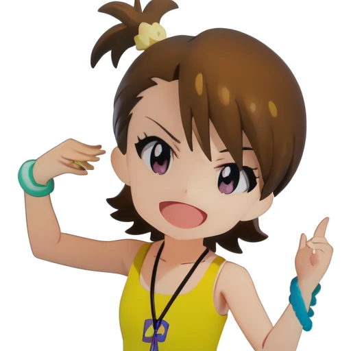 ((masterpiece)), (best quality), highres, ultra-detailed,
nendroid, chibi, solo, simple background, white background, full body, ami futami, tank top, bracelet, necklace, jewelry, smile, :d