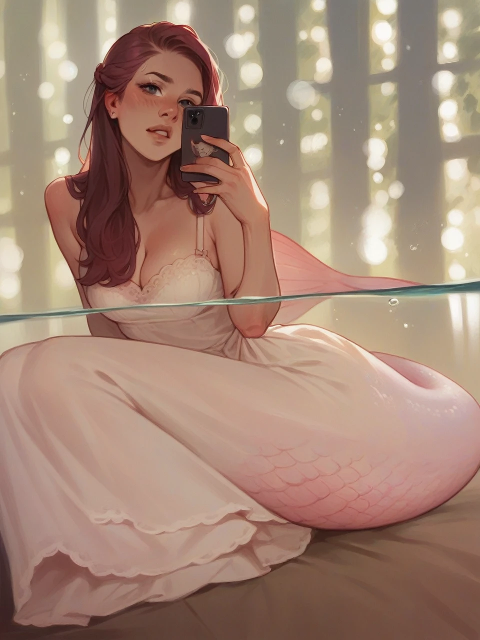 Please create a photo of me as a mermaid with pink tail