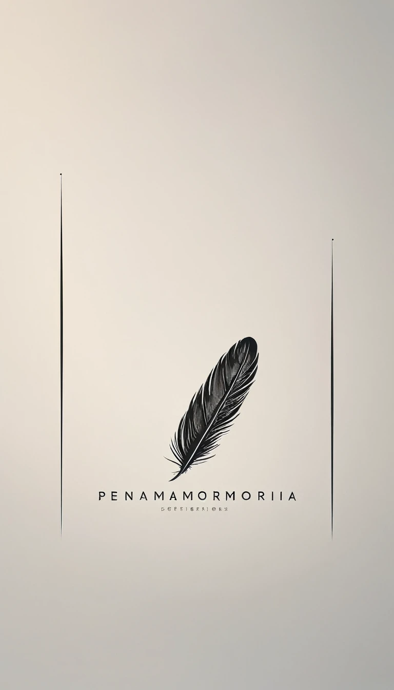 A minimal, modern, simple, cinematic logo design for the brand “Penamemoria". Create a modern, minimalistic, high-quality, logo of a bird feather