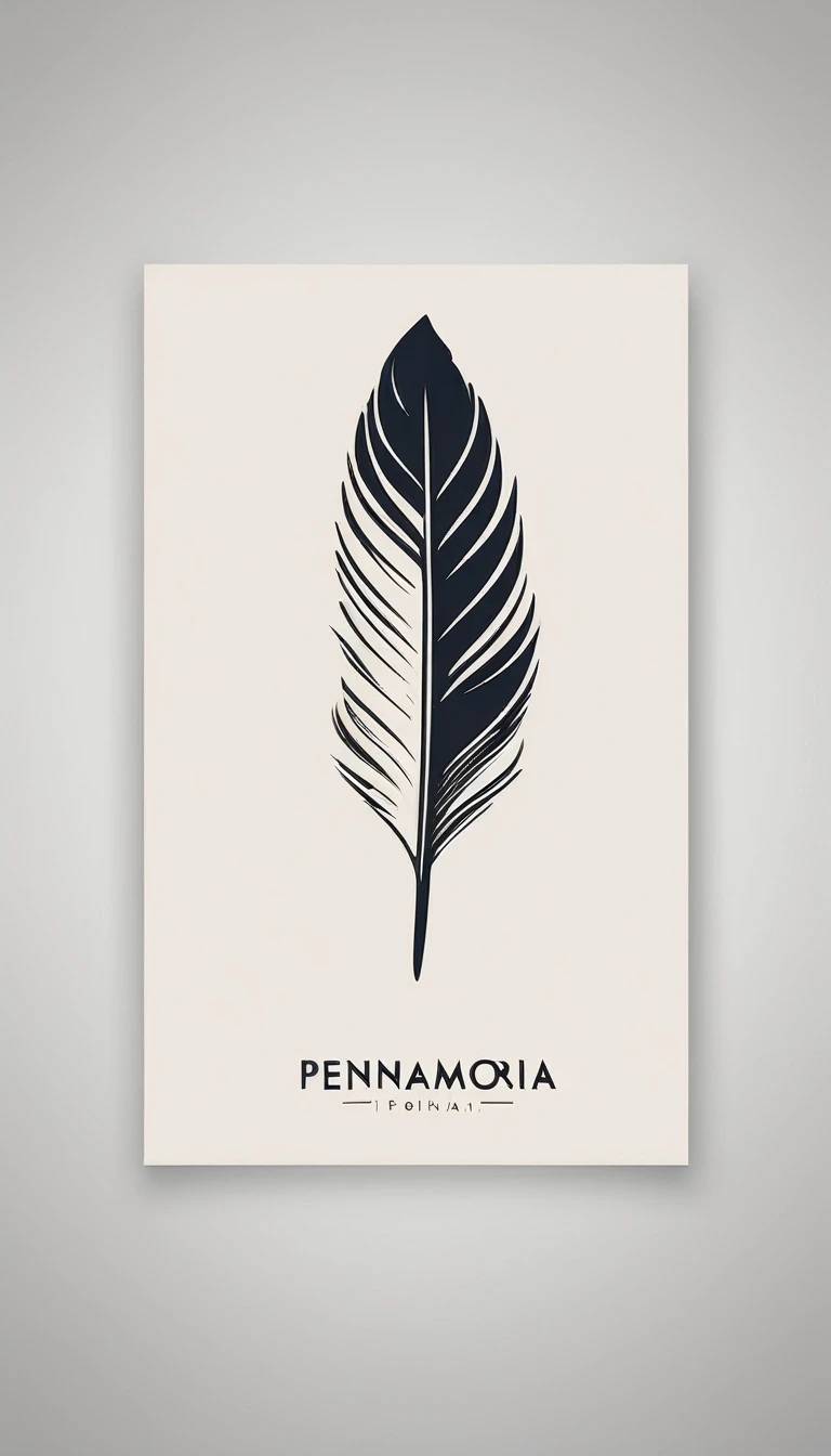 A minimal, modern, simple, cinematic logo design for the brand “Penamemoria". Create a modern, minimalistic, high-quality, logo of a bird feather