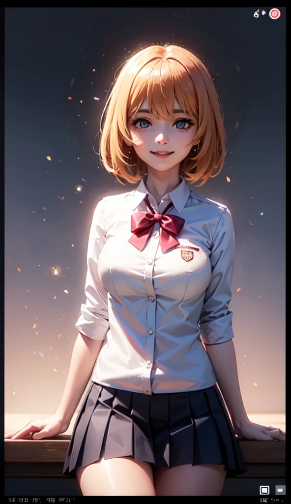 (8K, RAW photos, best quality, masterpiece:1.2), (Practical, photo-Practical:1.37), Extremely detailed,
1 girl,Lovely, Solitary,Beautiful and detailed sky,Detail of cafe,night,sit,Dating,(Red and swollen nose),(Smile:1.1),(Shut up),Large Breasts, seductive Smile, Big Apartment, Professional lighting, Sony A7R4, Jersey 50mm F1.8,
Medium breasts,Beautiful and delicate eyes,(Collared shirt:1.1), bow tie,Pleated Skirt,(short hair:1.2),Flowing hair