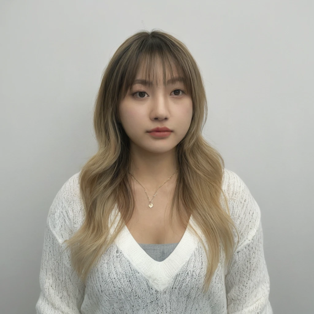 Best Quality, 8k, Masterpiece, (Portrait: 1.3), (photo realistic:1.4), (hyper realistic:1.4), Sharp Focus, looking at viewer, (smoother lighting:1.1), (increase cinematic lighting quality:0.9), realistic lighting, backlighting, light on face, ray trace, (brightening light:1.2), (Increase quality:1.4), sharp detail, (best quality real texture skin:1.4), finely detailed eyes, black_eyes, finely detailed face, 25 year old Korean woman, (white formal_shirt:1.4), (Create an image maintaining the original base model hairstyle:1.5)