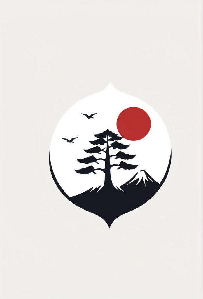 A logo for a stylish Japanese management consulting company. The Yatagarasu is included in the logo. The Japanese flag is hidden in a pine tree. A Japanese-style design. Quite cool. Chic and modern design. Monotone background is pure white.