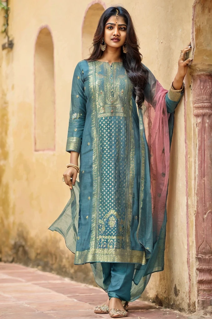 A Indian woman, instagram photo, front shot, Full body image of a 24 y.o woman, wearing dress, beautiful face, cinematic shot, realistic style