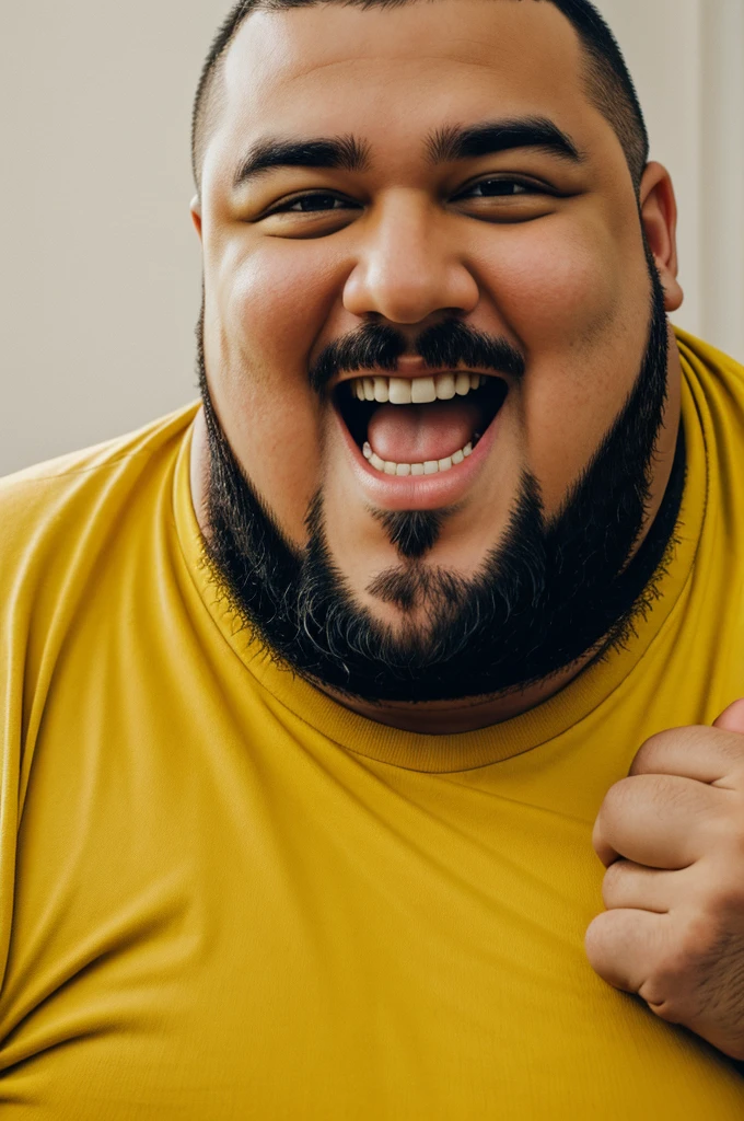 Fat man with yellow teeth