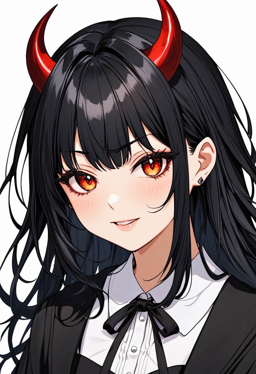 prompt a girl with black hair and devil horns  