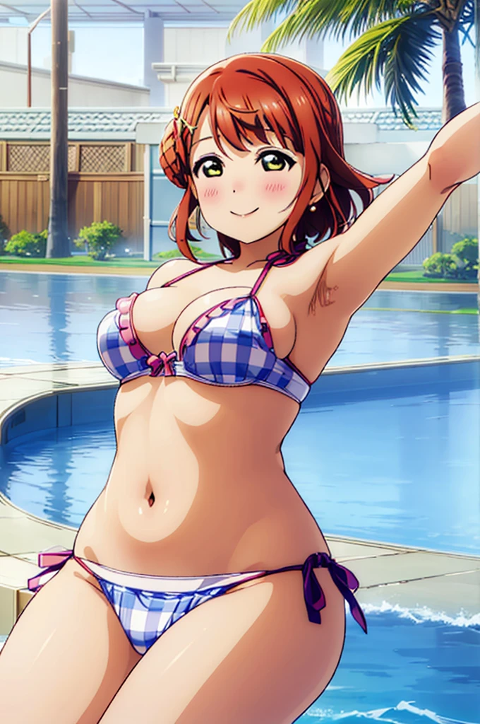 (((pixel-perfect, detail-perfect))), solo, 1girl, you watanabe, eyes azzur, smile, bikini, wet body, relax, sauna, armpit, big filesize, ultra High Qality