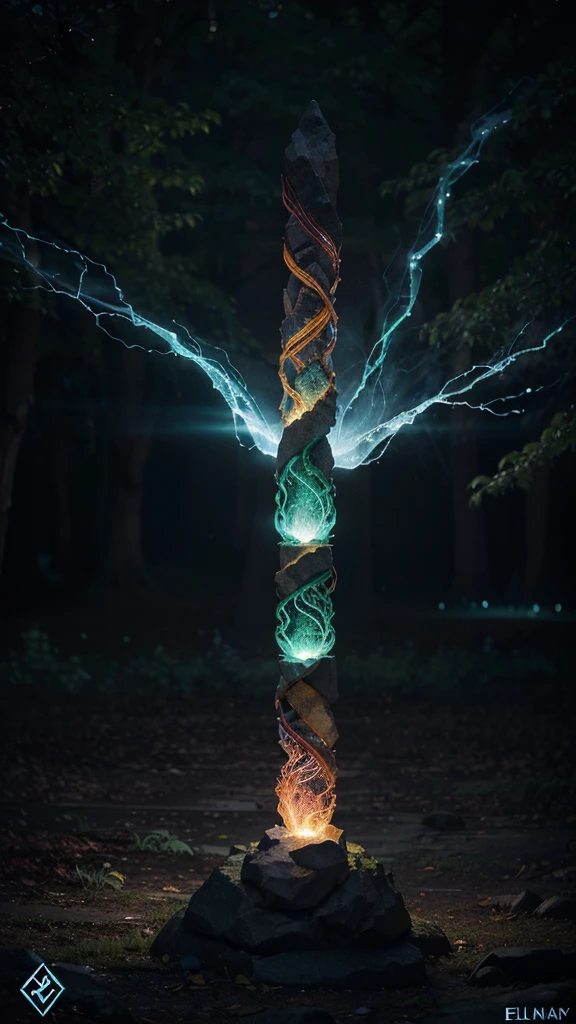 Central Symbol:A prominent illustration of the four Elemental Stones, each glowing with their respective colors (green for Earth, blue for Water, red for Fire, and white or yellow for Air). Arrange them in a circular pattern to signify their unity and balance.Background:A mystical, enchanted forest or a magical landscape, perhaps with a castle or ancient ruins in the distance. This sets the fantasy tone and provides a sense of adventure.Characters:Silhouettes or semi-transparent images of the four Guardians, each showcasing their elemental abilities (e.g., Elara with wind swirling around her, Kael with a rocky aura, Liora surrounded by flames, and Nerin with water currents).Title Font:Use a bold, ornate, and slightly magical font for the title "Guardians of the Elemental Stones." The title should be prominently displayed at the top or center of the cover.Subtle Details:Add smaller, intricate details like vines, ancient symbols, or faint magical glows to enhance the mystical feel.Color Scheme:Use a rich, vibrant color scheme with deep blues, greens, and purples for the background, contrasted with the bright, elemental colors of the stones.Lighting:Incorporate dynamic lighting effects to make the Elemental Stones and the Guardians stand out, giving the cover a magical and otherworldly glow.
