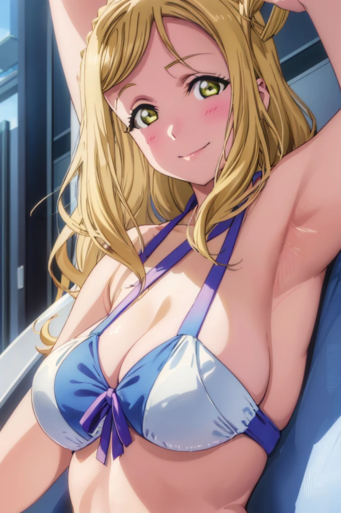 (((pixel-perfect, detail-perfect))), solo, 1girl, mari ohara, smile, pool, bikini, armpit, large extreme filesize, ultra High Qality