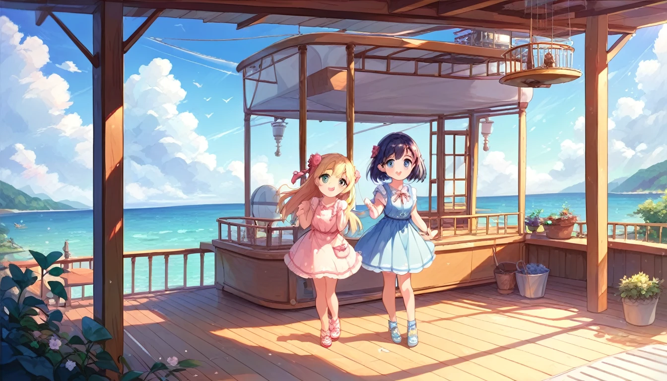 ((2girls:1.3)), ((moe style:1.3)), full body, cruise ship deck, golfing, ((perfect face)), ((extremely cute:1.3)), ((masterpiece:1.3)), ((8k)), ((best quality:1.3)), ((beautiful)), ((extremely detailed:1.3)) , ((absurdres)), AddXL, ((score_9:1.3)), ((score_8_up:1.3)), ((score_7_up:1.3))
