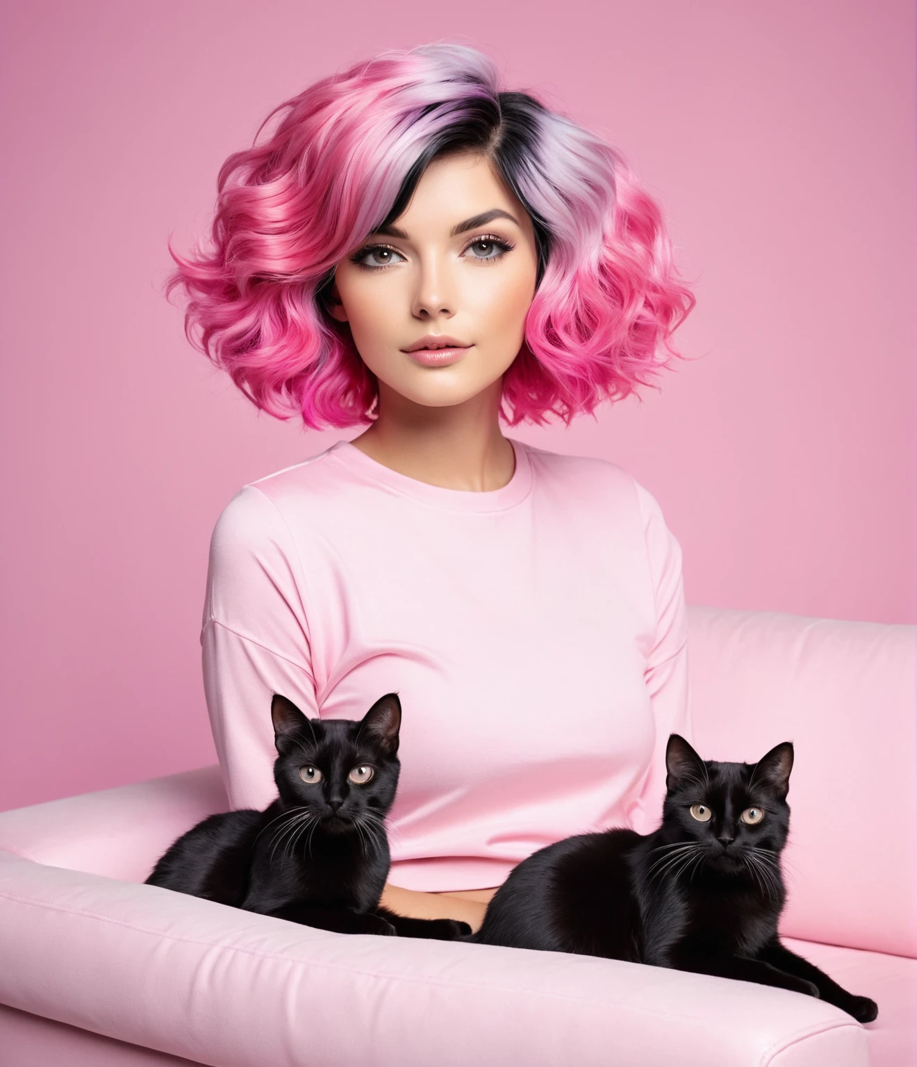 araffed woman with cabelo rosa and a black cat on a couch, short cabelo rosa, cabelo rosa, cute girl with short cabelo rosa, with cabelo rosa, cabelo curto rosa, cabelo liso rosa, cabelo rosado e ralo, light cabelo rosa, flowing cabelo rosa, cabelo pastel, bubblegum hair, light cabelo rosa with pink flames, cabelo colorido, Cabelo tingido (mesmo rosto)