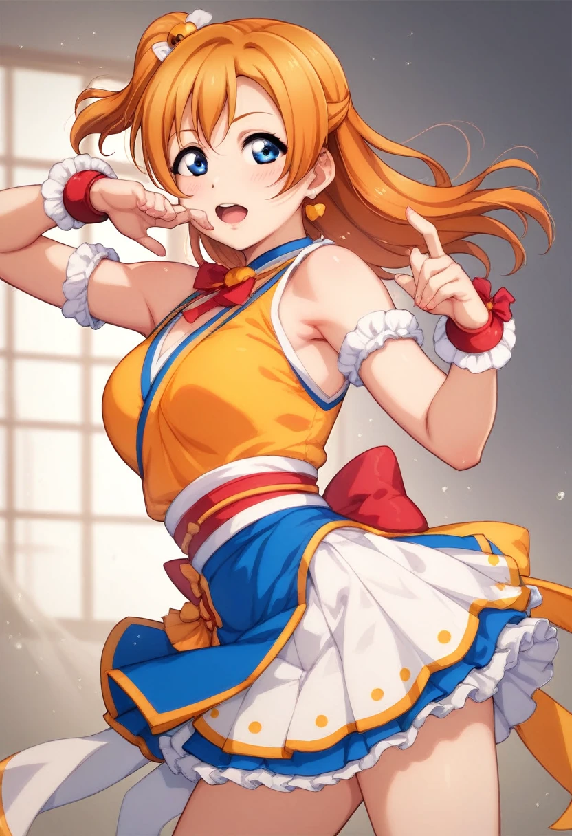Honoka kousaka love live, cowboy shot, blue eyes, orange hair, wearing kasumi doa cosplay