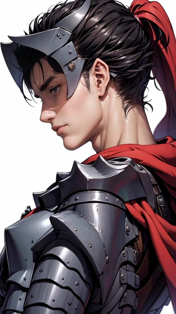 guts、profile、Upper Body、Laughter、forest、Masterpiece、Highest quality、male、Jet Black Armor、Red Cape