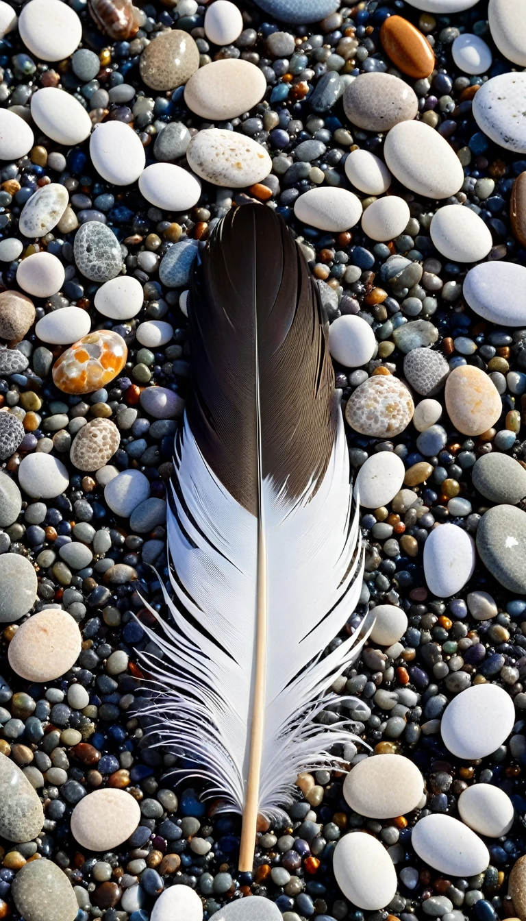beach, feather pebbles